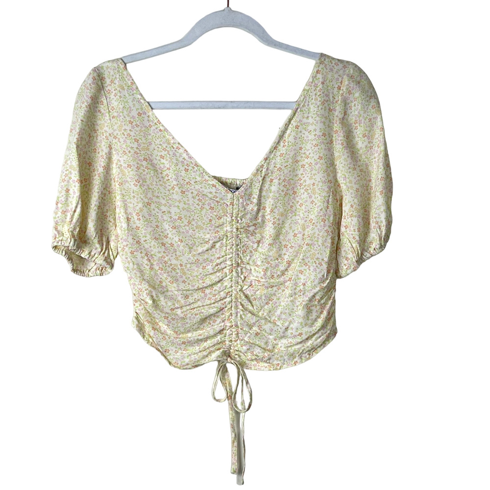Sophie Rue Ivory Multi Floral Cinced Front Crop Top NWT Size XS